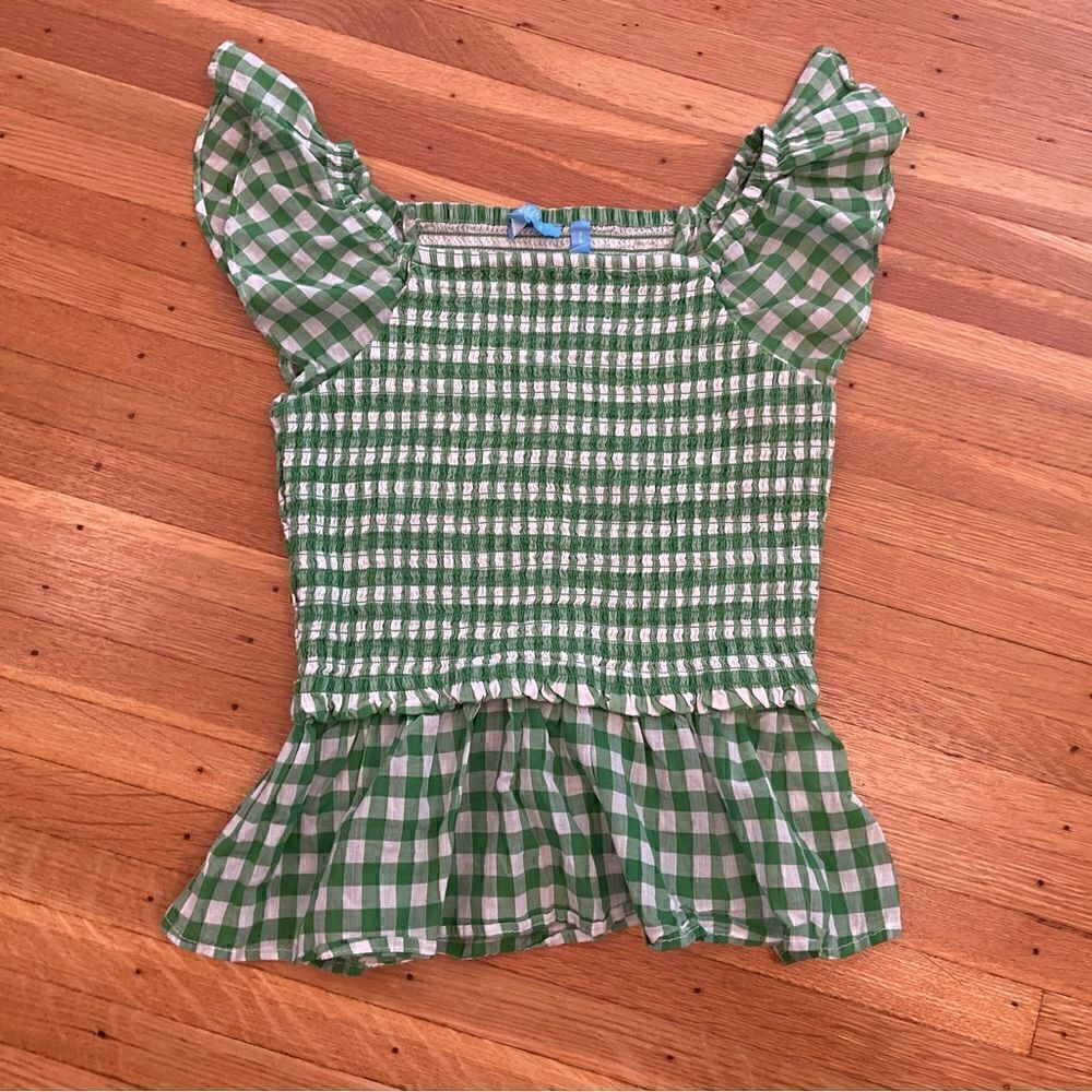 Draper James RSVP green/white plaid peplum top